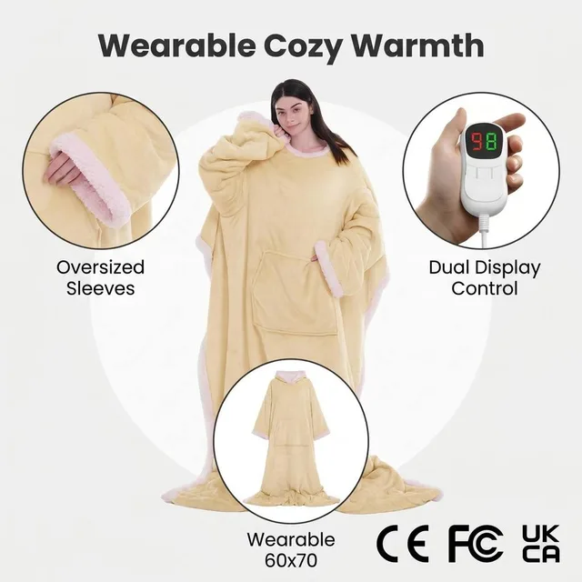 Flannel and sherpa wearable heated blanket