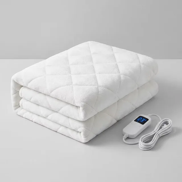 White coral-fleece heated mattress pad