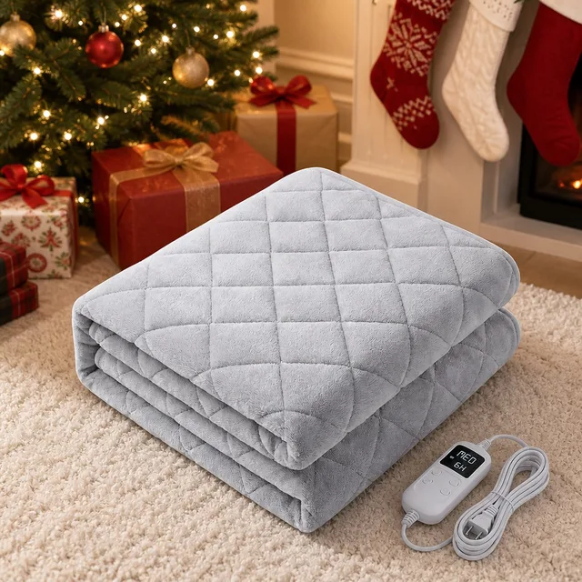 Gray flannel heated mattress pad