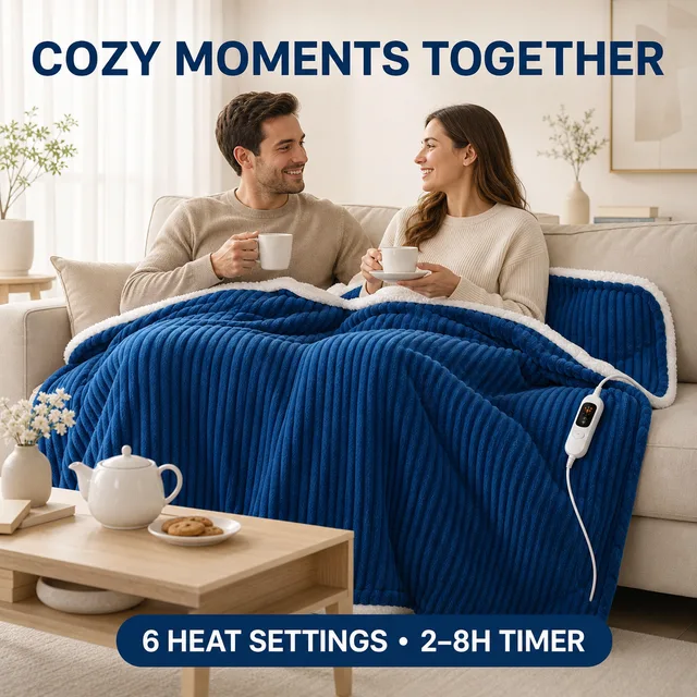 Navy ribbed electric throw blanket