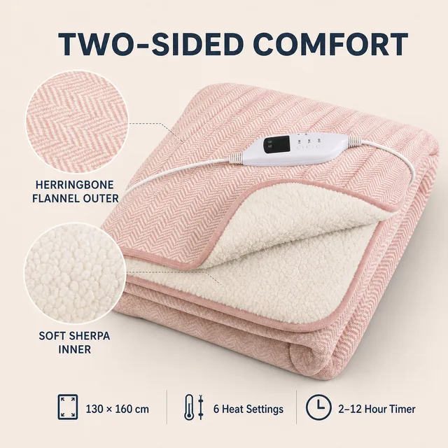 130 by 160 centimetre electric heated throw