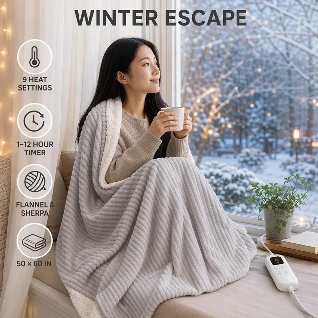 Flannel and sherpa electric throw